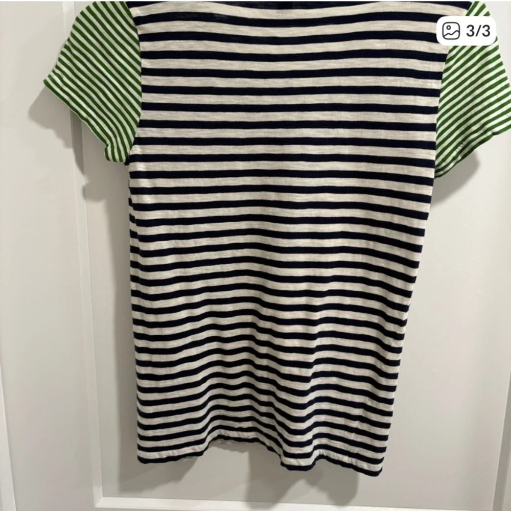 J. Crew Navy, White & Green Striped Short Sleeve Tee